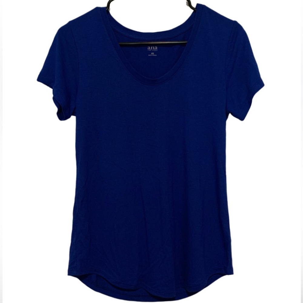 a.n.a Women's Scoop Neck Round Collar Short Sleeve Blue Tee Size XS